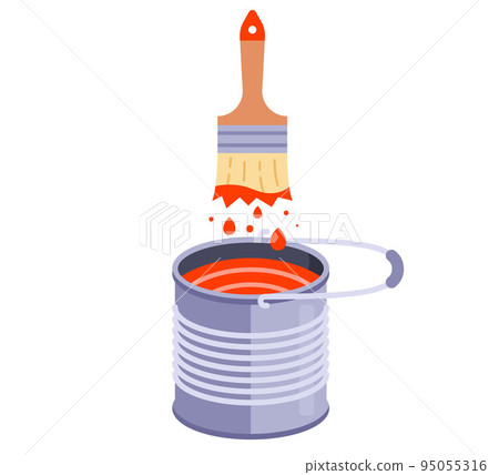 iron can with paint and brush. iron can with paint and brush. 95055316