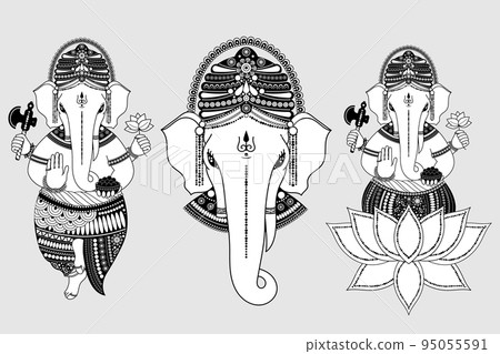 Set of images of Ganesha black and white 95055591
