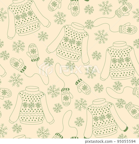 Seamless pattern with sweaters, mittens Seamless pattern with sweaters, mittens 95055594