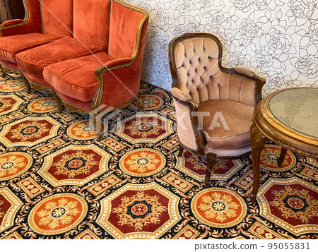 Fragments of vintage luxurious furniture in the Romanov style. Fragments of vintage luxurious furniture in the Romanov style. 95055831