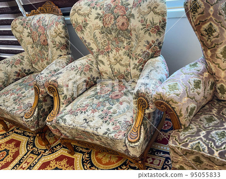 Fragments of vintage luxurious furniture in the Romanov style. Fragments of vintage luxurious furniture in the Romanov style. 95055833