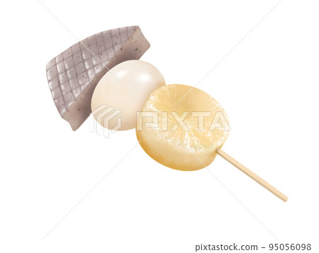 Realistic watercolor illustration of skewered oden (konnyaku, egg, radish) 95056098