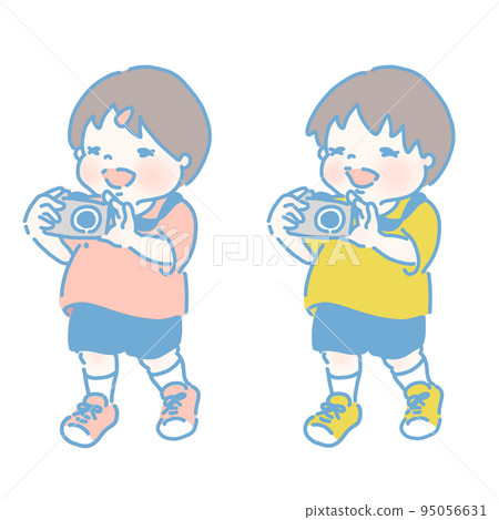 用相機拍照的女孩和男孩(現代色彩) 用相機拍照的女孩和男孩(現代色彩) 95056631