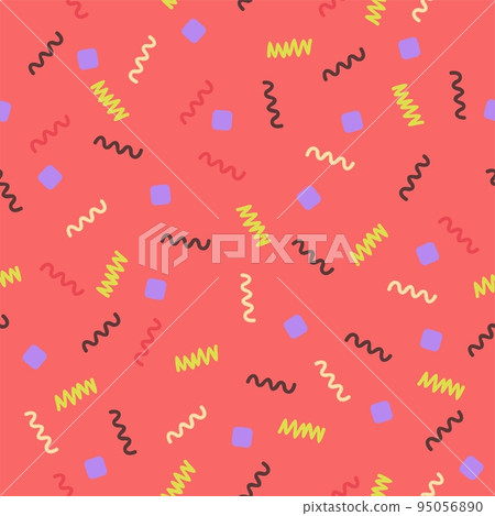 Vector seamless abstract pattern with colorful decorative geometric elements on bright pink background. 95056890