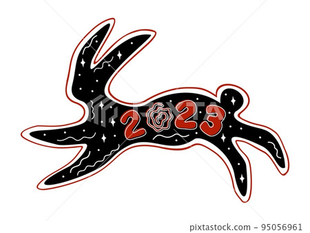 2023. Chinese year of the Rabbit. Running black rabbit. New Year concept. 95056961