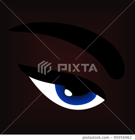 Blue eye with eyebrow in the darkness. 95056962