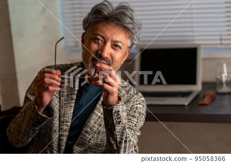 Cool businessman classical elegant appearance cafe customer service sitting 95058366