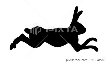 Vector isolated black silhouette of running hare. 95058580