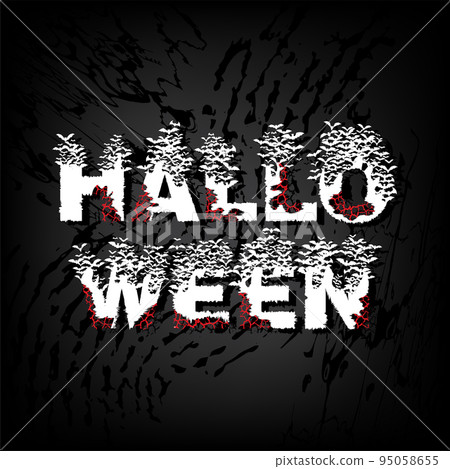 Happy Halloween lettering. Bat swarm letters with red texture. 95058655