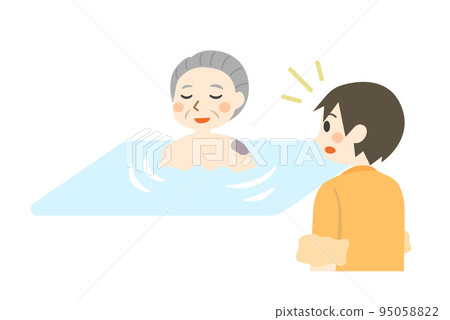 A caregiver discovering a bruise while bathing an elderly person A caregiver discovering a bruise while bathing an elderly person 95058822