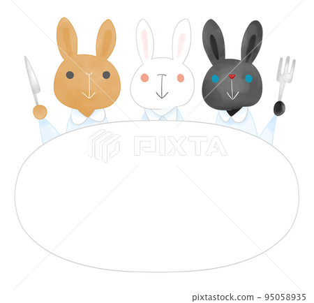 Watercolor-style rabbit dining table (plates) 95058935