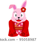 Rabbit New Year's card material (kimono) 95058987