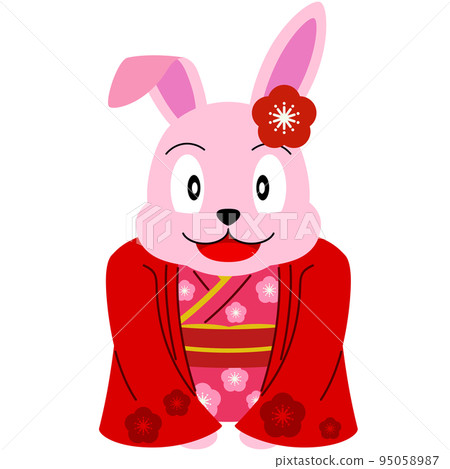 Rabbit New Year's card material (kimono) 95058987