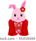Rabbit New Year's card material (kimono) 95058989