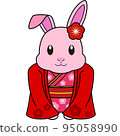 Rabbit New Year's card material (kimono) 95058990