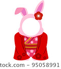 Rabbit New Year's card material (kimono) 95058991