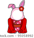 Rabbit New Year's card material (kimono) 95058992