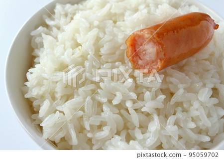 Cross section of sausage on rice 95059702