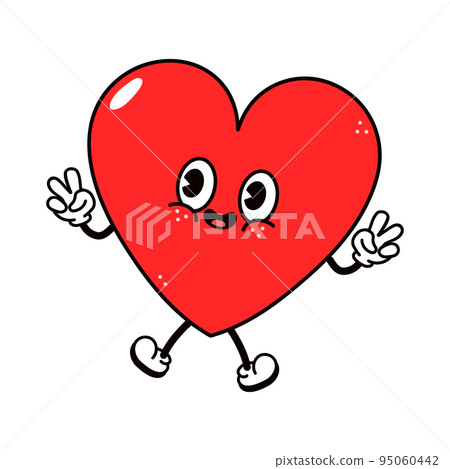Cute funny heart character. Vector hand drawn traditional cartoon vintage, retro, kawaii character illustration icon. Isolated on white background. Heart character concept 95060442
