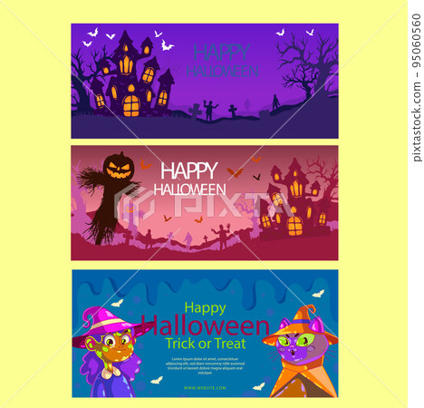 Vector set of three grunge Halloween spooky banners 95060560