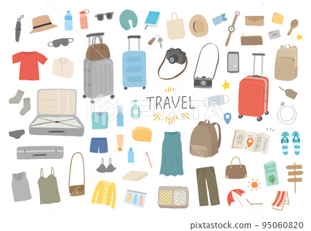 Hand-drawn illustrations related to travel belongings (color/no outline) 95060820