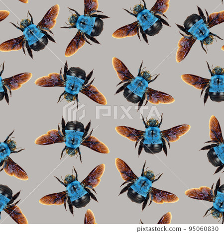 Colorful unusual blue bumblebee background, seamless unusual pattern, nature concept, many blue bee, entomology insects Colorful unusual blue bumblebee background, seamless unusual pattern, nature concept, many blue bee, entomology insects 95060830