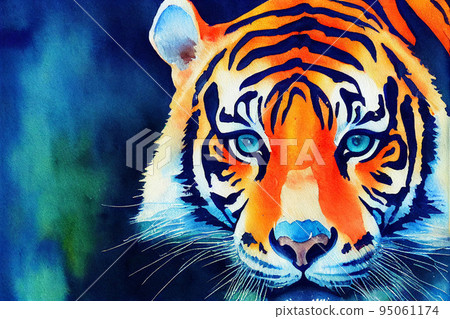 Tiger. Asian animal. Print for clothing. Neon, colorful illustration of wild cat. Tiger. Asian animal. Print for clothing. Neon, colorful illustration of wild cat. 95061174
