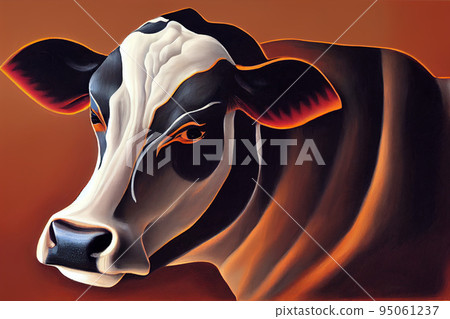 Cow portrait. Funny cow isolated on monochrome background. Farm animal. Cow illustration for package of milk 95061237