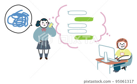一名女學生與顧問就 SNS 插圖素材進行諮詢 95061317
