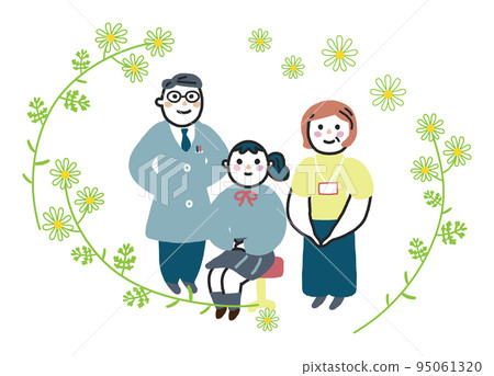 A female student standing with a smile, a counselor and a doctor Illustration material 95061320