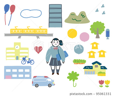 融入街景插圖素材的女高中生套裝 融入街景插圖素材的女高中生套裝 95061331