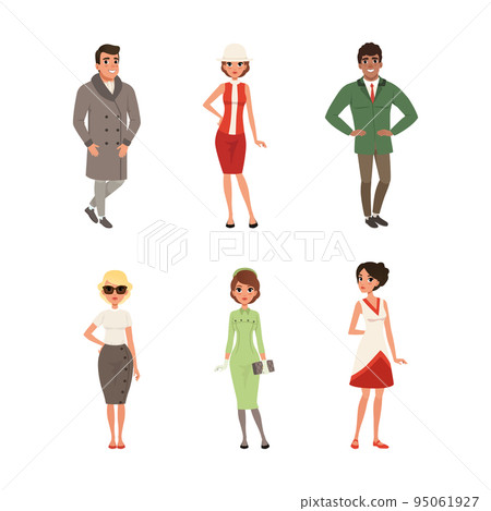 Young Man and Woman Wearing Retro Clothing Vector Set 95061927