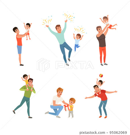 Happy Father with His Little Son Spending Time Together Having Fun Vector Set Happy Father with His Little Son Spending Time Together Having Fun Vector Set 95062069