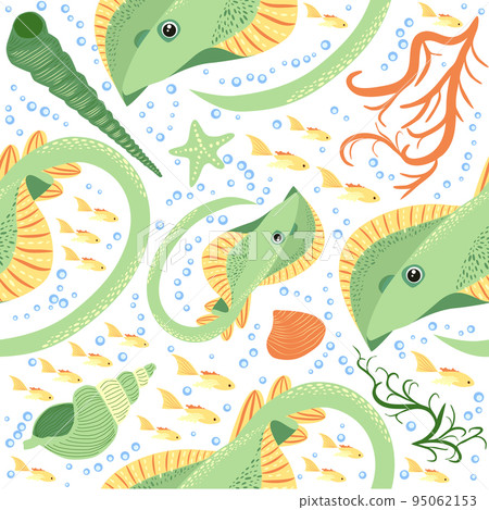 Batomorphi sea life, fish, animals bright seamless pattern. sea travel, snorkeling with animals, tropical fish 95062153