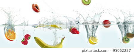Various fruits splashing in water. Various fruits splashing in water. 95062227