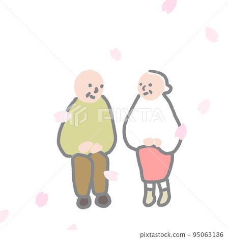 Old man sitting and talking while watching cherry blossoms couple couple friend senior simple cherry blossom happiness 95063186