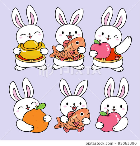 Rabbits are holding mascots related to Chinese New Year Rabbits are holding mascots related to Chinese New Year 95063390