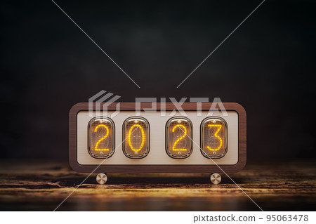 Happy New 2023 Year. Vintage nixie clock with 2023. 95063478