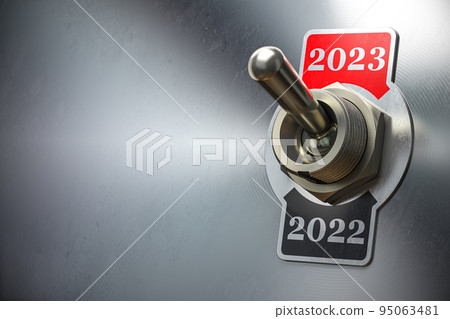 2023 new year change. Vintage switch toggle with numbers 2022 and 2023. 95063481