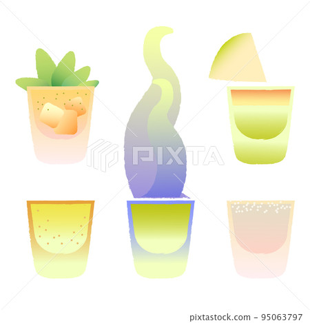 Drinks in tumbler glass. Vector set with texture and gradient. Burning cocktail 95063797