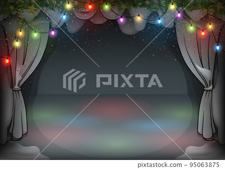 Snowy Theater Stage with Christmas Lights 95063875