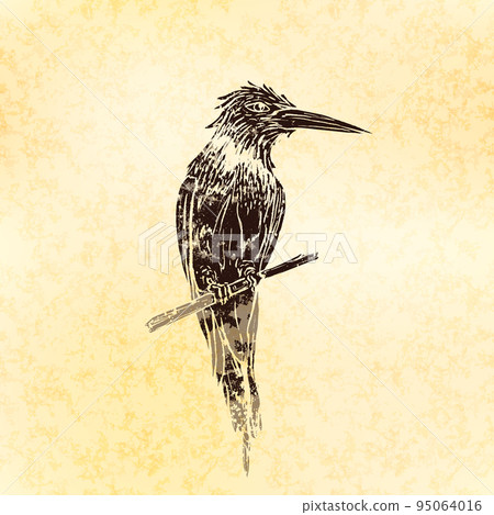 Bird in linocut retro style, vintage silhouette of bird on old paper 95064016