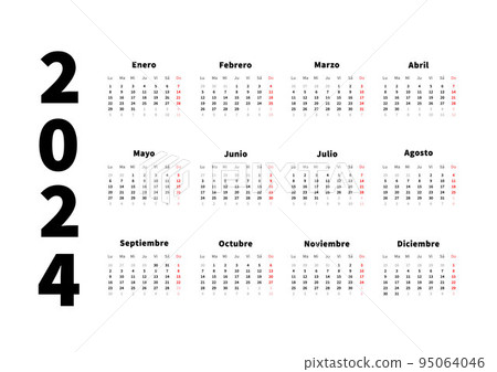 2024 year simple horizontal calendar in spanish language, typographic calendar isolated on white 95064046