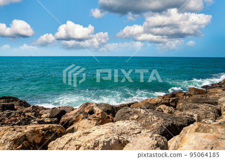 Summer landscape with rocks on the seaside, sea and sky 95064185