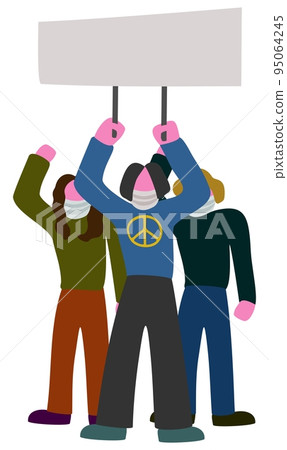 Protestors , activists, social movement participants. Stop war. Pacific concept. Vector isolated illustration. 95064245