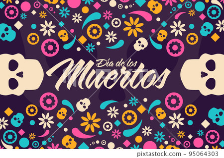 Inscription Day of the Dead in Spanish. Dia de los Muertos holiday concept. Template for background Inscription Day of the Dead in Spanish. Dia de los Muertos holiday concept. Template for background 95064303