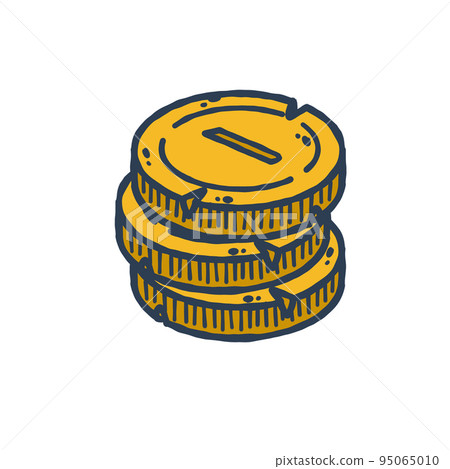 Stack of gold coins. Outline cartoon Icon of money and treasure. Concept of earnings and wealth. Stack of gold coins. Outline cartoon Icon of money and treasure. Concept of earnings and wealth. 95065010