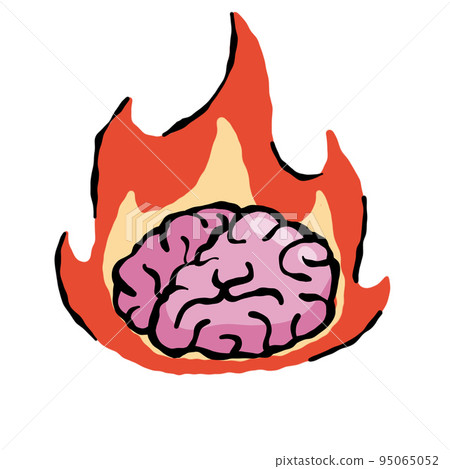 Brain on fire. Concept of burnout at work, fatigue and stress. Emotional problems. Flame and burning 95065052