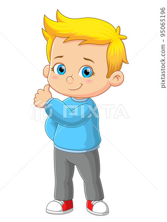 The handsome boy is standing with a cool pose and giving thumb up 95065196