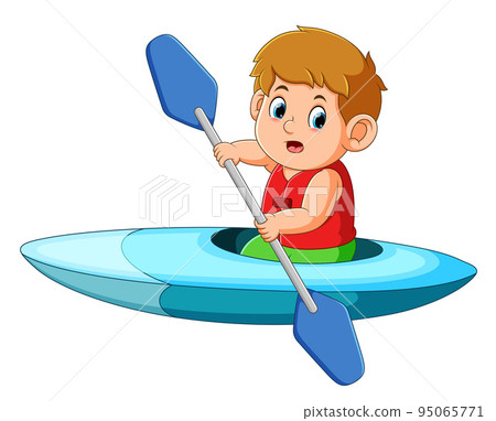 The boy is rowing the canoe for the competition The boy is rowing the canoe for the competition 95065771